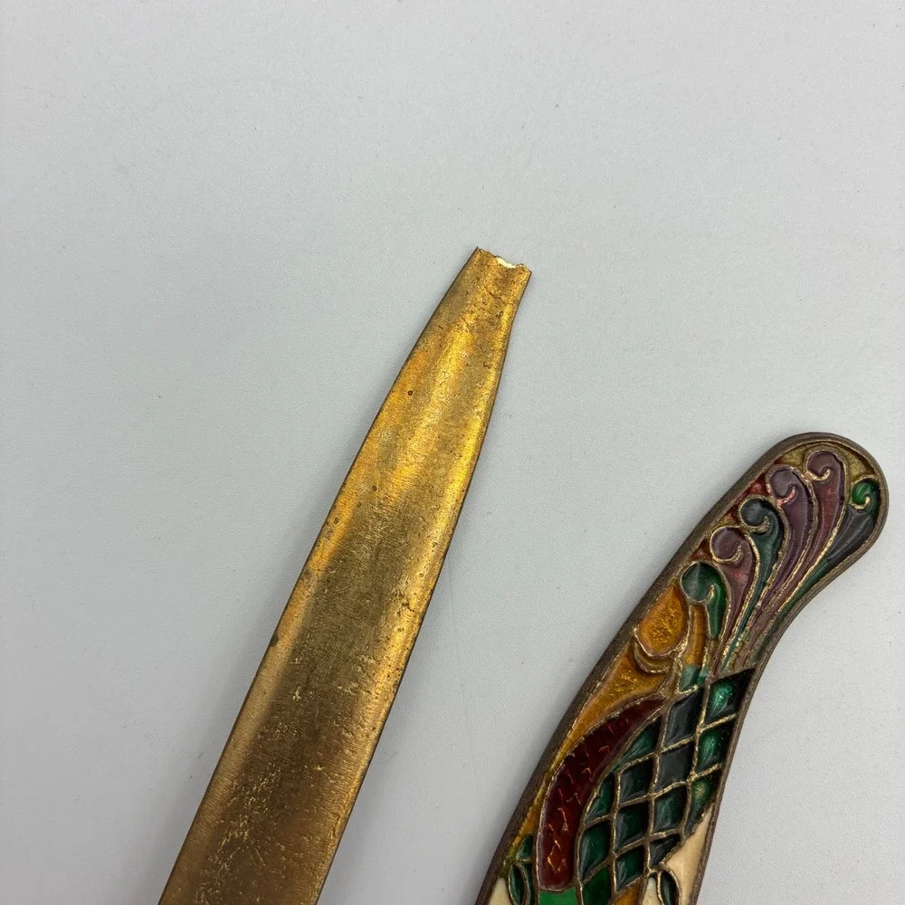 Vintage Handmade Greek Cloisonne Enamel Letter Opener 10.5 Inch Brass Greece